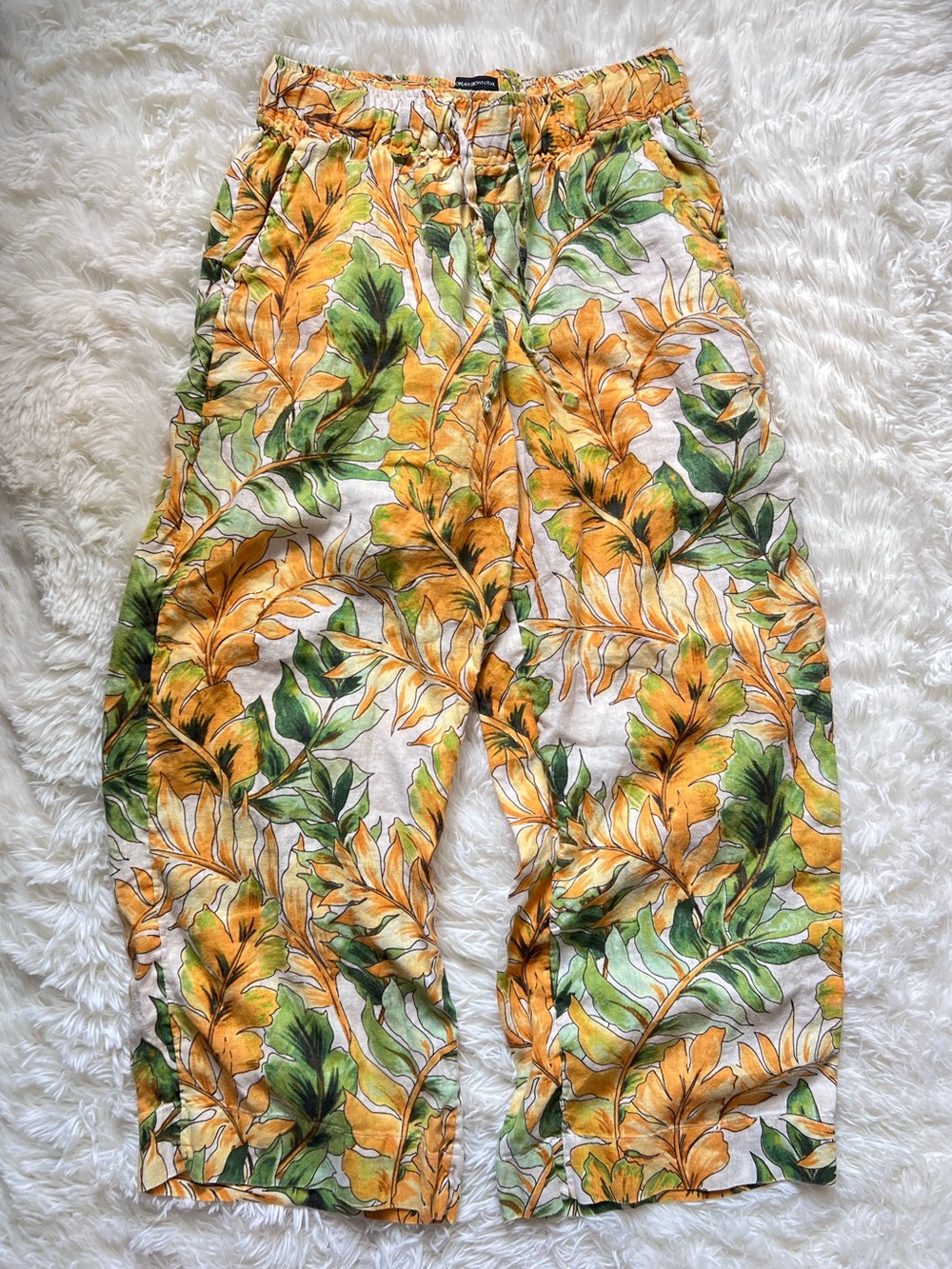 Tahari Tropical Floral Linen Wide Leg Pant
